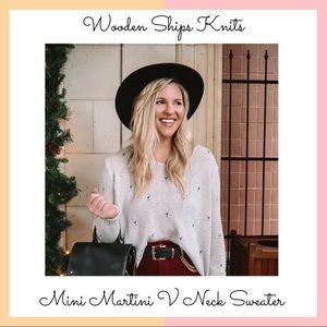 Wooden Ships Cream Mini Martini V Neck Sweater